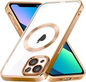 Coque iPhone 13 Magnétique Avec Protège Objectif - Transparente / Or - Coque Aimantée MagSafe Compatible Case cover iPhone 13