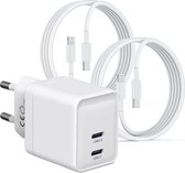Chargeur rapide certifié avec 2 Portes USB-C + 2 câbles de charge rapide USB C vers Lightning - 35 W GaN - Convient pour Apple Fast Charging, iPhone 14/13/12/11, iPad 2022/2021/2020/2019, iPad Air et Pro