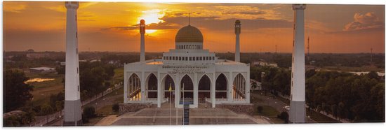 Vlag - Central Mosque of Songkhla Province in Thailand tijdens Zonsondergang - 90x30 cm Foto op Polyester Vlag