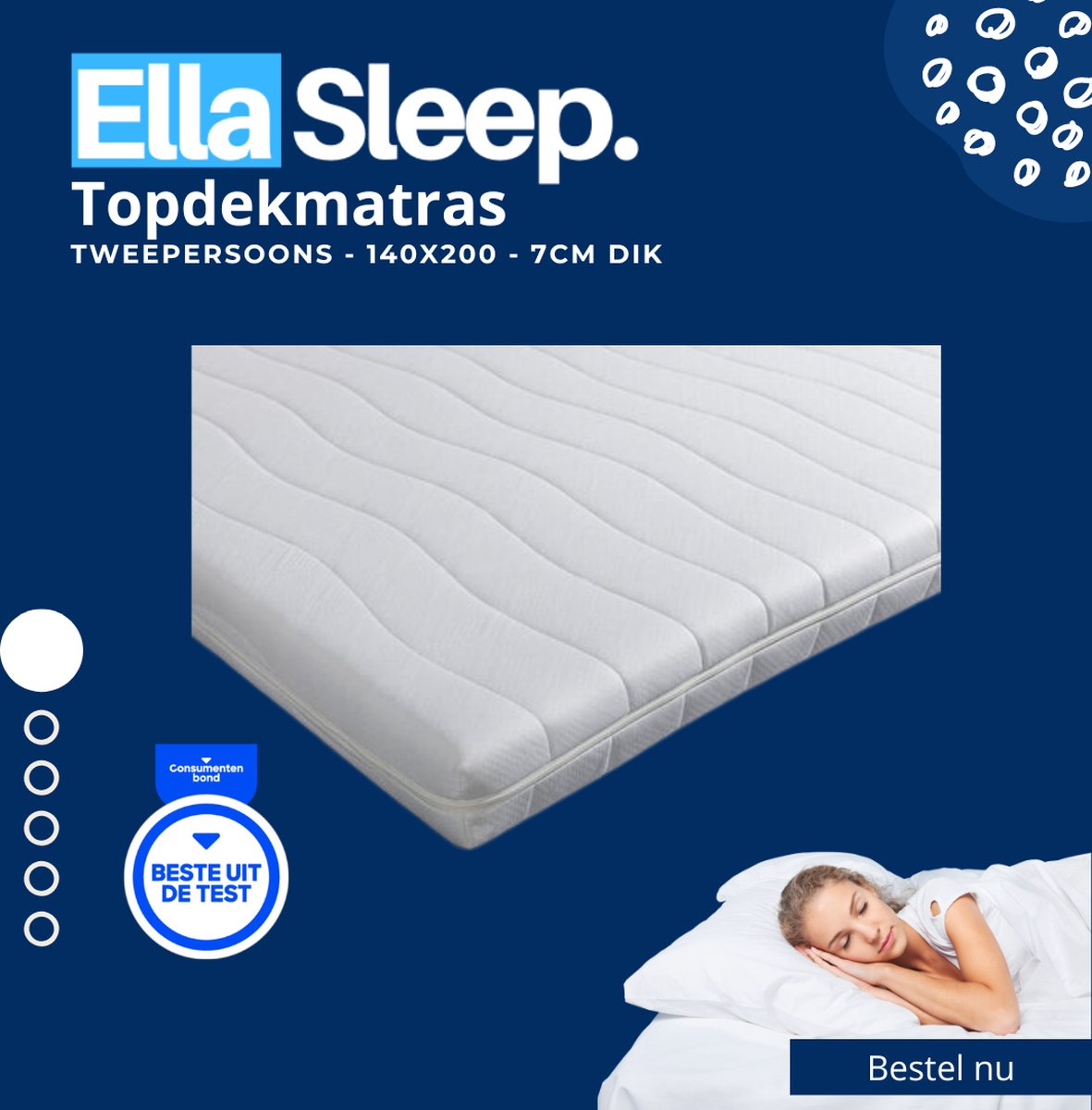 Ella Sleep® Hotel Deluxe Topper - 140x200 Topdekmatras - Koudschuim - Tencel - 7cm dik
