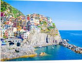PVC Schuimplaat- Kleurrijke Huisjes in Nationaal Park Cinque Terre bij de Italiaanse Kust - 100x75 cm Foto op PVC Schuimplaat