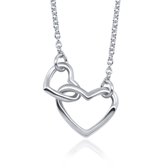 Joy|S - Zilveren hartje ketting - 42 cm - 2 hartjes zilver - voor jong volwassenen / kinderen