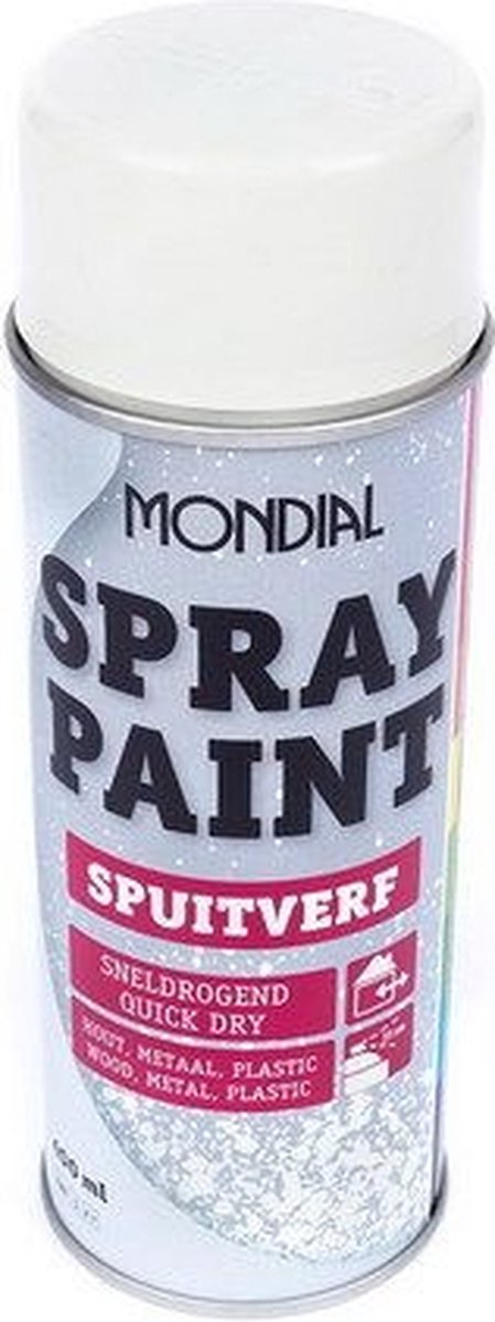 Mondial Spuitlak Spuitverf - Sneldrogend - Hout Metaal Plastic - Helder Wit - RAL 9010 - Hoogglans
