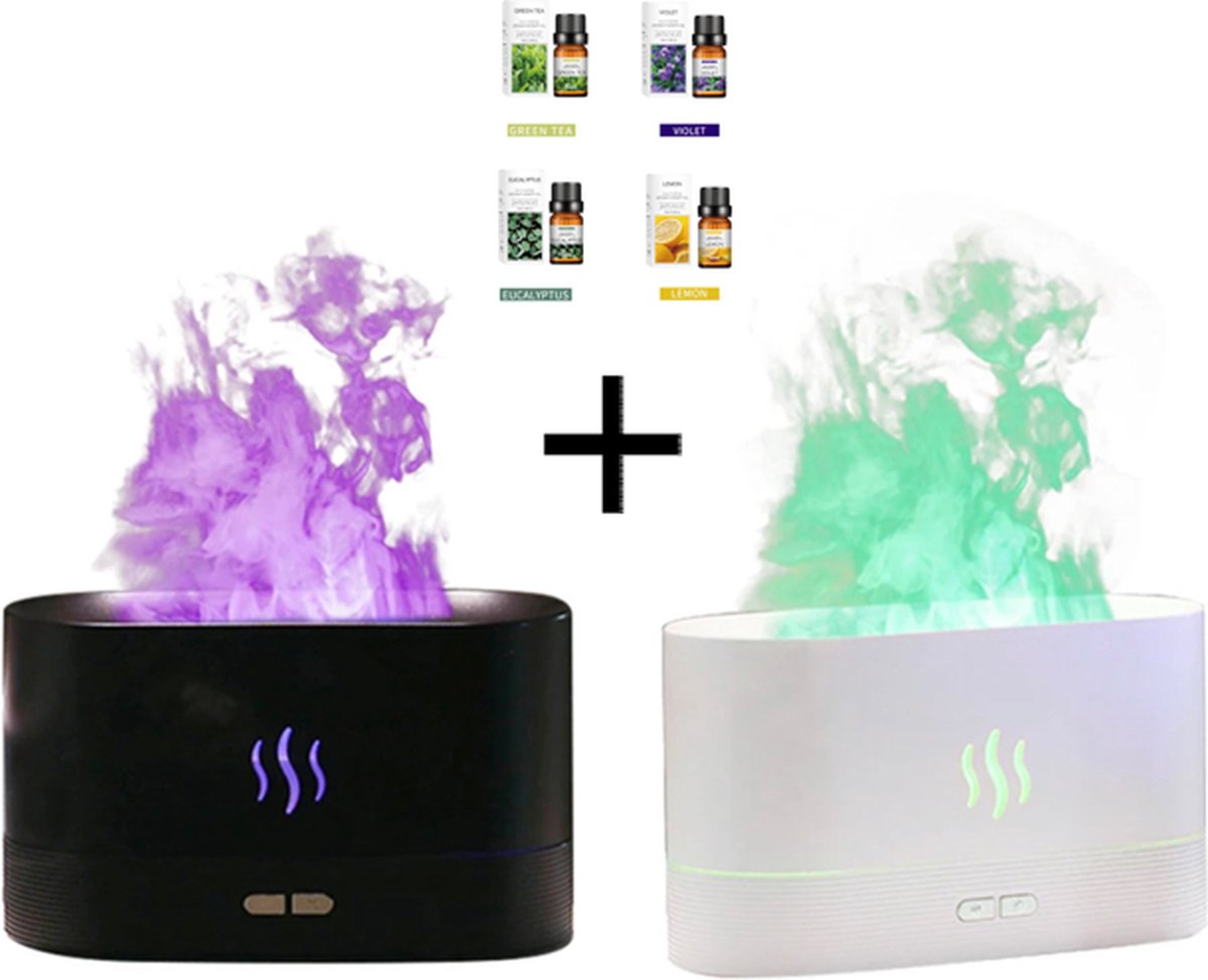 Aroma Diffuser - Wit- incl 2 aroma oliën-Luchtbevochtiger cm -Aromatherapie - Vlam effect - Sfeerverlichting- casamix