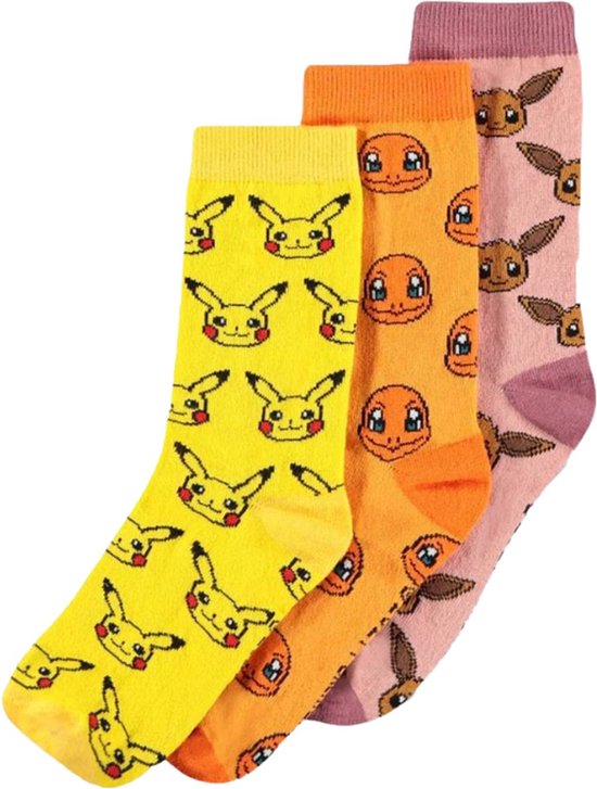 Chaussettes Pokemon Charmander Evoli Pikachu - Merchandise officielle - 35/38