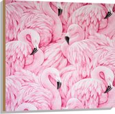 WallClassics - Hout - Patroon van Roze Flamingo's - 80x80 cm - 9 mm dik - Foto op Hout (Met Ophangsysteem)