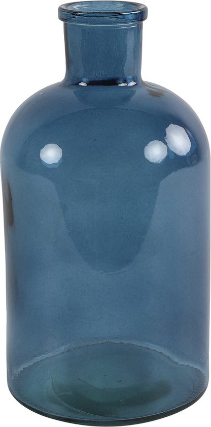 Countryfield bloemen/takken Vaas - zeeblauw/transparant - glas - Apotheker fles vorm - D14 x H27 cm