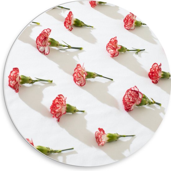 PVC Schuimplaat Muurcirkel - Patroon van Horizontale Roze Bloemen op Witte Achtergrond - 30x30 cm Foto op Muurcirkel (met ophangsysteem)