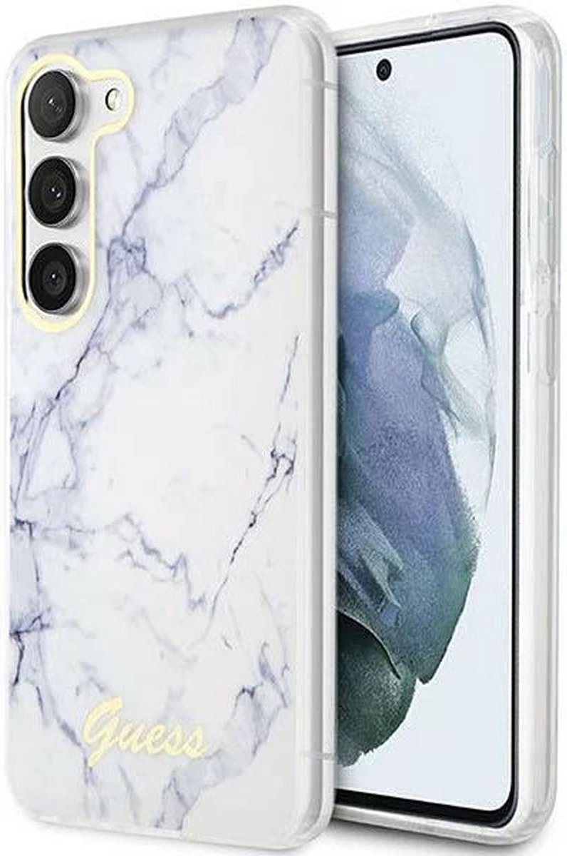 Guess Samsung Galaxy S23 Hoesje Back Cover Marmer Wit