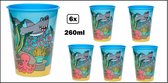 6x Beker zeedieren 260 ml - kunstof - zee dieren beker drinken limonade party kunstof thema feest verjaardag uitdeel