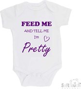 100% katoenen Romper "Feed me and tell me I'm pretty" Meisjes Katoen Wit/paars Maat 56/62