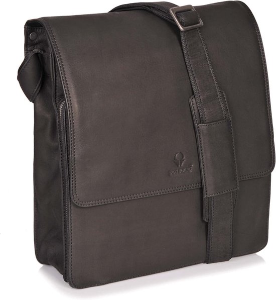 DONBOLSO Messenger Bag New York - Sac Bandoulière en Cuir Fin - Cartable de Haute Qualité pour Homme & Femme - Sac Business (Noir Vintage, M)