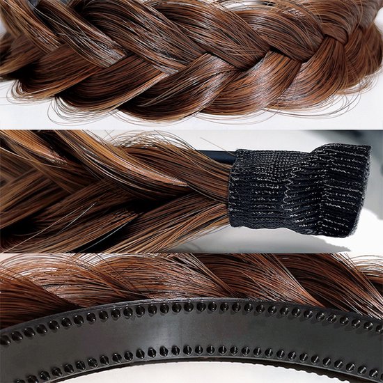 Silk-co Gevlochten Hoofdband Haarstukje Gevlochten Weave Haaraccessoires Bohemian Vlecht Elastische Hoofdband in Ash Blonde Gemengde Drak Blonde Twist Front