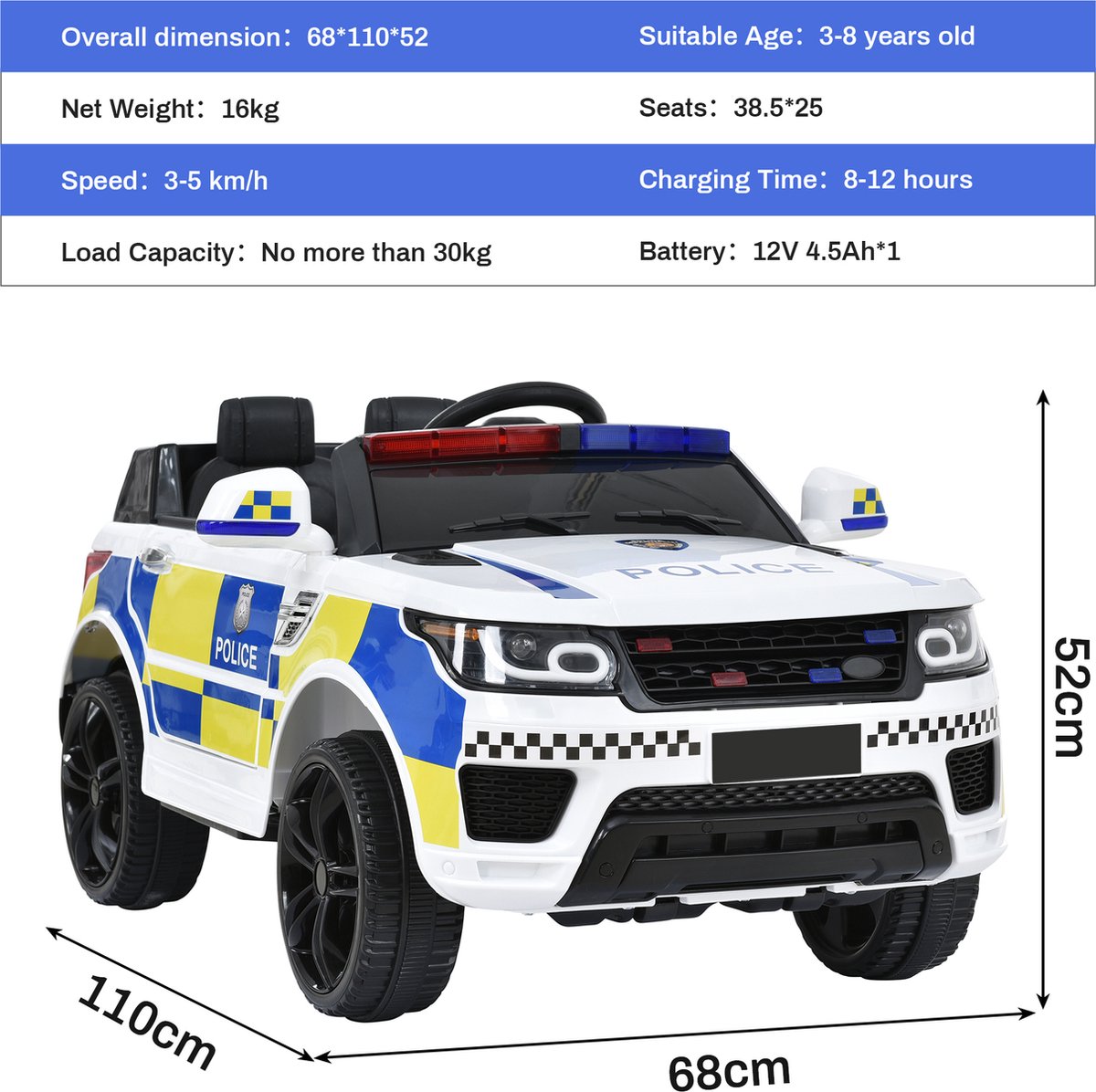 Chipolino Jeep Police - Voiture électrique pour enfants - Avec batterie -  Bluetooth et