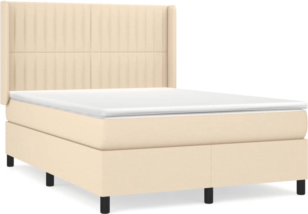 vidaXL - Boxspring - met - matras - stof - crèmekleurig - 140x190 - cm