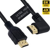 NÖRDIC HDMI-N1012 HDMI naar HDMI kabel - Haakse connector - HDMI2.1 - 8K60Hz - 48Gbps - Vergulde connectoren - 1m - Zwart