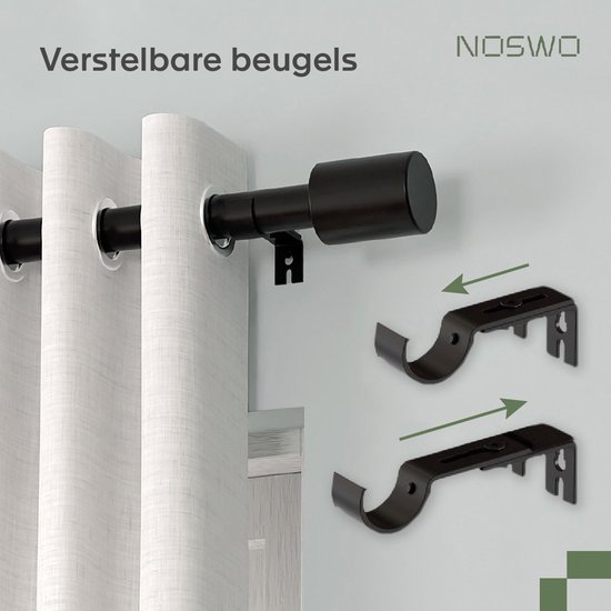 Tringle à rideaux Noswo - Extensible - 183 à 366 cm - Tringle à rideaux - Tringles à rideaux Complète - Métal - Zwart