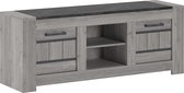 Tollebeek TV Meubel - TV Kast - Grijze houtlook - Donkergrijs marmer look bovenblad - 2 deuren en open vak met legplank - 155cm breed