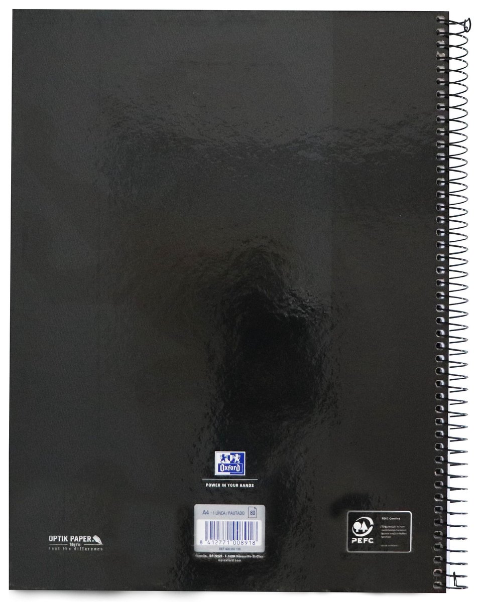 Oxford School Europeanbook - notitieboek - gekleurde rand - A4+ - lijn - 80 vel - 4 gaats - hardcover - zwart