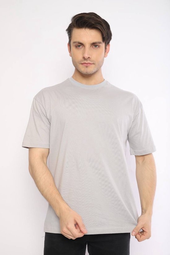 Tshirt-M-100% katoen-licht grijs-ronde hals