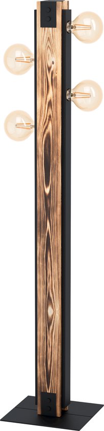 EGLO Layham Vloerlamp - E27 - 127,5 cm - Hout/Staal - Zwart/Bruin