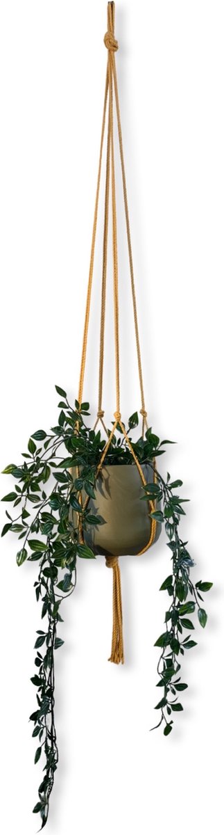 Minimalistische Plantenhanger - Kies kleur en lengte - Okergeel - 100 cm lang - Katoenkoord - Geschikt voor Pot met Diameter t/m 20 cm - Handgemaakt in ons Macramé Atelier - Prijs per Stuk - Let op: Exclusief Pot - Inclusief Verzendkosten