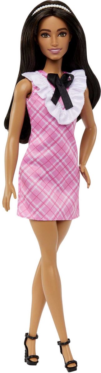 Barbie Fashionistas - Met roze geruiten jurkje - Barbiepop