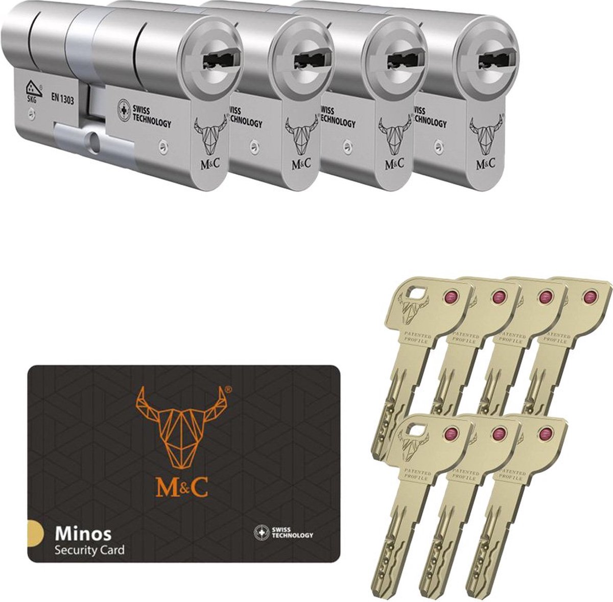 4 Gelijksluitende Cilinders M&C Minos SKG***