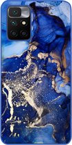 ADEL Siliconen Back Cover Softcase Hoesje Geschikt voor Xiaomi Redmi 10 - Marmer Blauw Goud