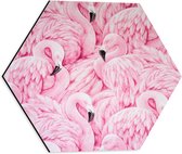 WallClassics - Dibond Hexagon - Patroon van Roze Flamingo's - 40x34.8 cm Foto op Hexagon (Met Ophangsysteem)