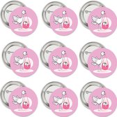 9 Buttons Daar komt de ooievaar roze - button - zwanger - geboorte - ooievaar - dochter - girl - babyshower