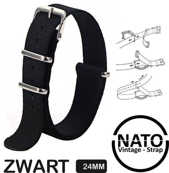 Bracelet Nato Premium 24 mm Zwart - Vintage James Bond - Collection Nato  Strap - Homme... | bol