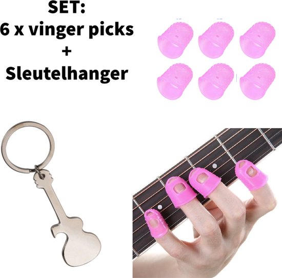 SET: 6 pcs Guitar Finger Picks - PINK + Keychain Beer opener