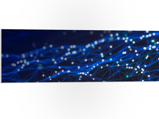 PVC Schuimplaat- Blauwe Neonlijnen met Stippen - 90x30 cm Foto op PVC Schuimplaat