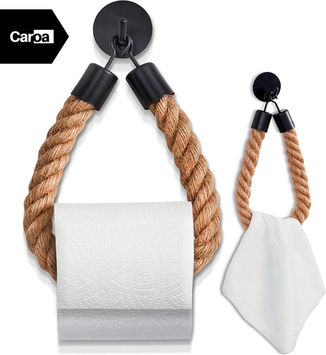 Caroa Pro - wc rolhouder - wc rolhouder zwart - toiletpapierhouder - wc borstel met houder - wc rolhouder zonder boren