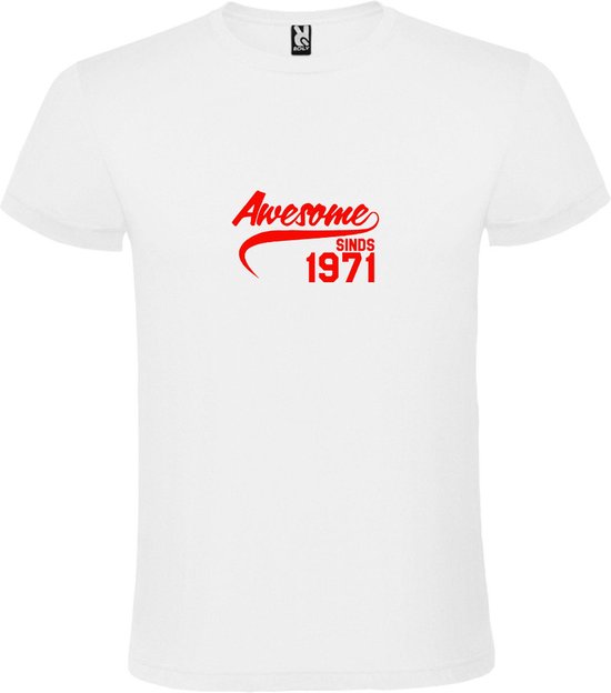 Wit T-Shirt met “Awesome sinds 1971 “ Afbeelding Rood Size XXXXXL