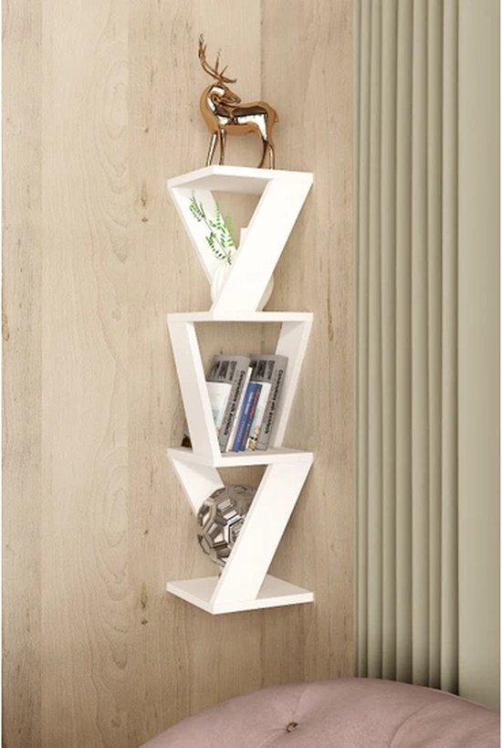 SNS Home - Defne Corner Shelf - Decorative Shelf - Corner Bookcase - 85 x 22cm - Wit