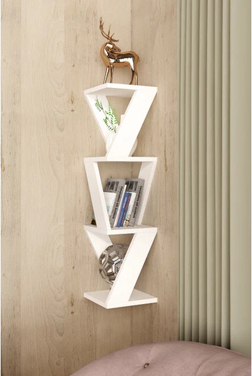 Dekorfim - Defne Corner Shelf - Decorative Shelf - Corner Bookcase - 85 x 22cm - Wit