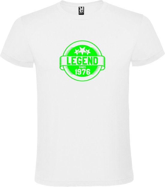 Wit T-Shirt met “Legend sinds 1976 “ Afbeelding Neon Groen Size XXL
