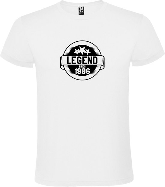Wit T-Shirt met “Legend sinds 1986 “ Afbeelding Zwart Size XXXXXL