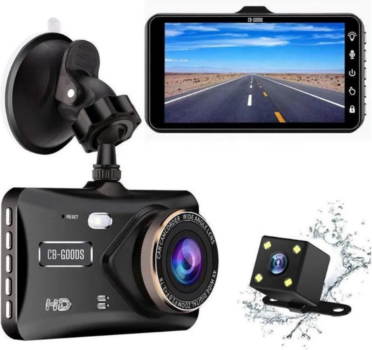 CB-Goods Dashcam voor Auto - 4K M11 Pro Dual Camera – 4 inch Touchscreen – Dashboardcamera – Full HD 1080p – 170° Wijdhoeklens – Nachtvisie – Bewegingssensor – G-sensor – Autocamera Voor én Achter