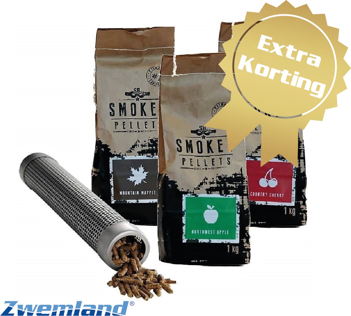 Smokey Bandit Starterpakket Pellet Smoker Tube + 3 Rookpellets van 1kg