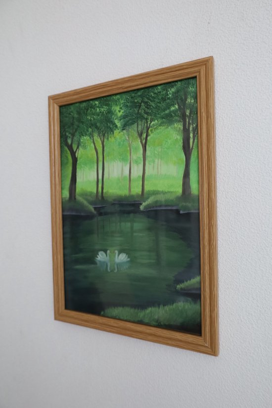 Peinture cascade avec cygnes - peinture à l'huile - format A4