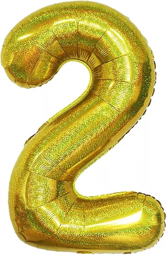 Versiering 2 Jaar Ballon Cijfer 2 Verjaardag Versiering Folie Helium Ballonnen Feest Versiering XL Formaat Glitter Goud - 86 Cm