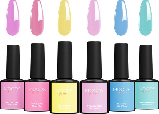 Moods Gellac 6-delige Set - Gel Nagellak - 8ML - Miami Vibes Edition - Gellac - Nagels - Gellak Starterspakket - Pastel Kleuren