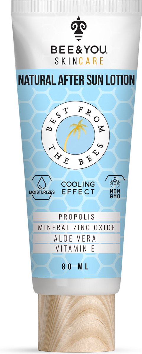 BEE&YOU Antioxidant Natuurlijke After Sun Lotion - Propolis + Mineral Zinc Oxide + Aloe Vera + Vitamin E - Natuurlijke Kalmeren en Vocht - 80 ml
