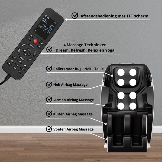 NRG Wellness Massagestoel Deluxe - Shiatsu - 14 rollers - 5 massagetechnieken - Zero Gravity - Elektrisch - Zwart