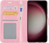 Hoes Geschikt voor Samsung S23 Hoesje Book Case Hoes Flip Cover Wallet Bookcase - Lichtroze