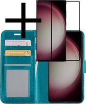Hoes Geschikt voor Samsung S23 Ultra Hoesje Book Case Hoes Flip Cover Wallet Bookcase Met Screenprotector - Turquoise