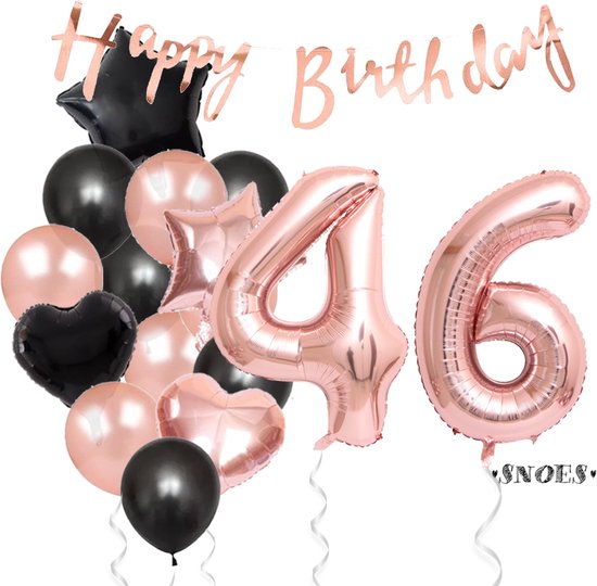Snoes Ballonnen 46 Jaar Feestpakket – Versiering – Verjaardag Set Liva Rose Cijferballon 46 Jaar -Heliumballon
